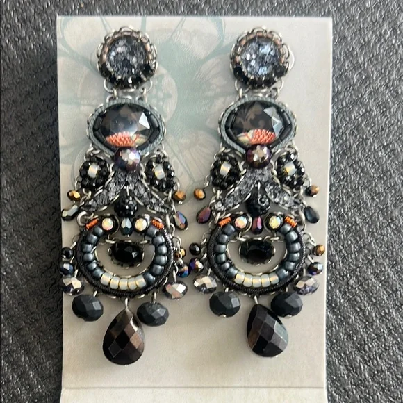 Ayala Bar Black and Silver Statement Earrings - Picture 1 of 7